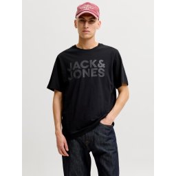 Jack & Jones Tricou simplu, barbati, cu logo, din 100% bumbac, Negru (SELECTATI MARIMEA: L)