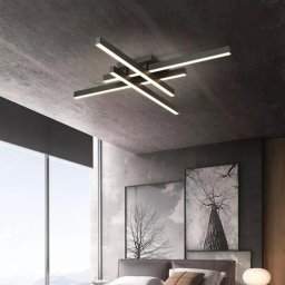 Lustra LED MORA 80W liniara, 4 elemente, dimabila, cu telecomanda, neagra