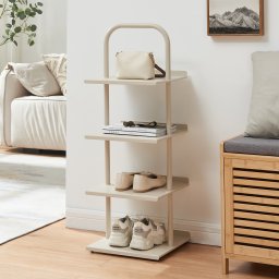 Pantofar metalic Poytya cu 4 polite, 96x34x32 cm, champagne
