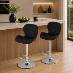 Set 2 scaune de bucatarie/bar, Artool, West, rotativ, piele ecologica neagra, picior metal argintiu, 46x48.5x90-111 cm GartenVIP DiyLine