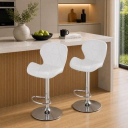 Set 2 scaune de bucatarie/bar, Artool, West, rotativ, piele ecologica alba, picior metal argintiu, 46x48.5x90-111 cm GartenVIP DiyLine