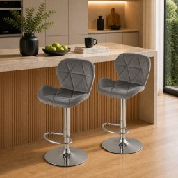 Set 2 scaune de bucatarie/bar, Artool, West, rotativ, catifea gri, picior metal argintiu, 46x48.5x90-111 cm GartenVIP DiyLine