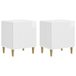 Set 2 noptiere dormitor alb lucios, 43 x 34,5 x 50 cm, cu usa