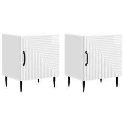 Set 2 noptiere dormitor albe lucioase, 43x34,5x50 cm, cu usa