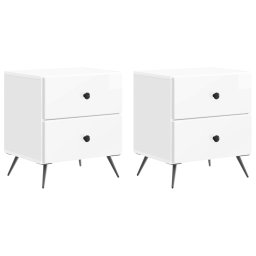 Set 2 noptiere dormitor alb lucios, 4 sertare, 43 x 34,5 x 47,5 cm