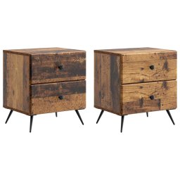 Set 2 noptiere dormitor cu 2 sertare, finisaj lemn vechi, 43x34,5x47,5 cm