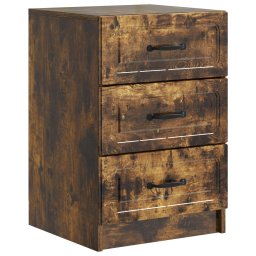 Noptiera stejar fumuriu cu 3 sertare, 43 x 41 x 63,5 cm, lemn prelucrat