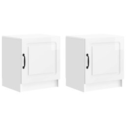 Set 2 noptiere dormitor albe lucioase, 43x34,5x47 cm, cu usa