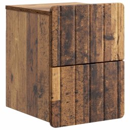 Noptiera suspendata cu 2 sertare, finisaj lemn vechi, 33x34,5x43 cm