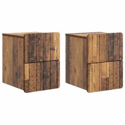 Set 2 noptiere suspendate cu sertare, lemn vechi, 33x34,5x43 cm