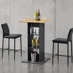 Masa de bar Visby 70x70x110 cm cu 3 rafturi, gri închis si stejar
