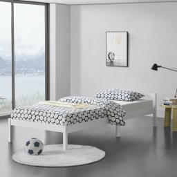 Pat din lemn Nakkila 90x200 cm, alb mat, cu tablie si somiera
