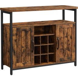 Comoda bufet cu suport pentru vin, 2 usi, stil industrial, maro rustic