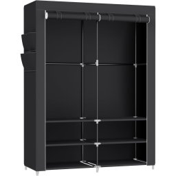 Dulap textil Songmics cu 2 compartimente, rafturi si cadru metalic, negru