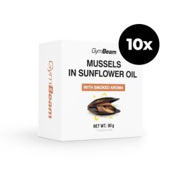 GymBeam Midii afumate în ulei de floarea-soarelui 10 x 80 g