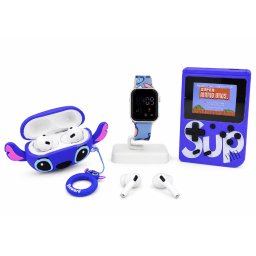 Set 3 in 1 ceas de mana consola cu jocuri si breloc pentru copii