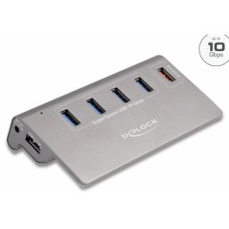 DELOCK USB 10 Gbps Hub 4 de tip A USB porturi + 1 încărcător rapid porturi inclusiv a alimentare electrică