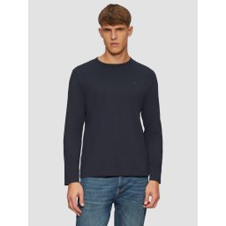 Tricou cu maneca lunga barbati, decolteu la baza gatului, logo, Bleumarin (SELECTATI MARIMEA: S)