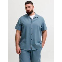 Jack & Jones Plus Camasa Waffle, barbati big sizes, Resort Shirt, Albastru inchis (SELECTATI MARIMEA: 4XL)