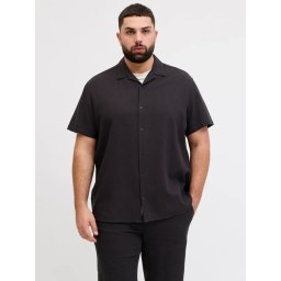 Jack & Jones Plus Camasa Waffle, barbati big sizes, Resort Shirt, Negru (SELECTATI MARIMEA: 7XL)