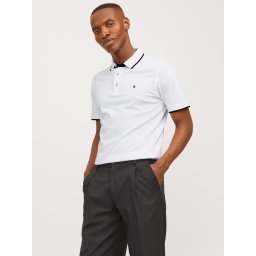 Jack & Jones Tricou polo barbati, Slim fit cu guler contrast, Alb (SELECTATI MARIMEA: L)