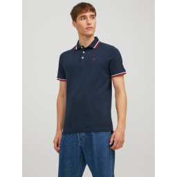 Jack & Jones Tricou polo barbati, Slim fit cu guler contrast, Bleumarin inchis (SELECTATI MARIMEA: M)