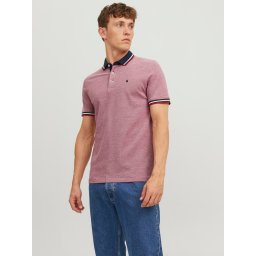 Jack & Jones Tricou polo barbati, Slim fit cu guler contrast, Roz (SELECTATI MARIMEA: S)