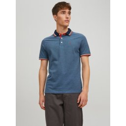 Jack & Jones Tricou polo barbati, Slim fit cu guler contrast, Albastru inchis (SELECTATI MARIMEA: M)