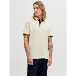 Jack & Jones Tricou polo barbati, Slim fit cu guler contrast, Crem (SELECTATI MARIMEA: XL)
