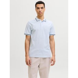 Jack & Jones Tricou polo barbati, Slim fit cu guler contrast, Albastru deschis (SELECTATI MARIMEA: M)
