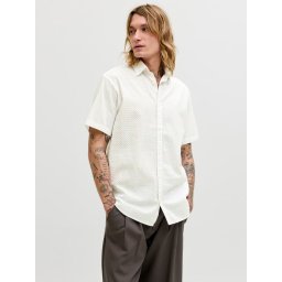 Jack & Jones Camasa de vara barbati, din amestec de in, Regular fit, Alb (SELECTATI MARIMEA: L)