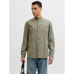 Jack & Jones Camasa cu maneca lunga barbati si guler tunica din amestec de in, Olive (SELECTATI MARIMEA: XL)