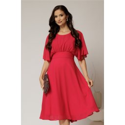 Rochie midi din voal fucsia cu maneci scurte lejere