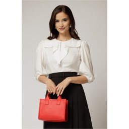 Bluza DY Fashion alba din poplin cu guler amplu
