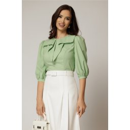 Bluza DY Fashion verde fistic din poplin cu guler amplu