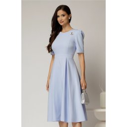 Rochie DY Fashion bleu midi cu pliuri pe fusta si design cu detaliu la bust