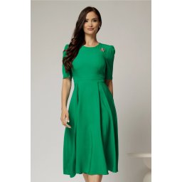 Rochie DY Fashion verde midi cu pliuri pe fusta si design cu detaliu la bust