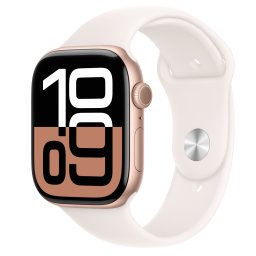 Apple Watch 10 GPS, Carcasa Rose Gold Aluminium 46mm, Light Blush Sport Band M-L