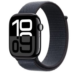 Smartwatch Apple Watch 10 GPS Cellular, Carcasa Jet Black Aluminium 46mm, ecran LTPO OLED, 64GB, curea textil Ink Sport Loop, Negru