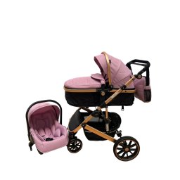 Carucior T4, 3 in 1, cu suspensii, transformabil landou-sport, roz negru