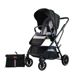 Carucior reversibil pliabil, cu husa picioare, 0-36 luni, C7 Negru cu auriu