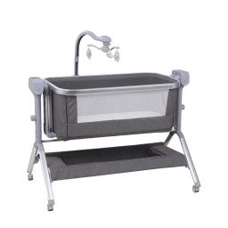 Patut co-sleeper reglabil cu functie de leagan electric, saltea inclusa, cu telecomanda si carusel muzical, A6 gri
