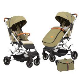 Carucior sport cu geanta si husa pentru picioare, pliere rapida tip troller, S2 Verde