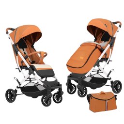 Carucior sport cu geanta si husa pentru picioare, pliere rapida tip troller, S2 Caramiziu