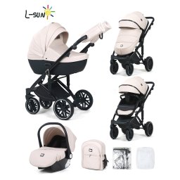 Carucior 3 in 1, G8 Luxury Alb, reversibil, cu suspensii, din piele ECO