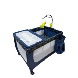 Patut cu masa de infasat, cu doua nivele si carusel cu jucarii, P02 bleumarin