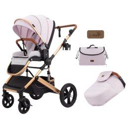 Carucior 2 in 1 Premium Gold Q2, Roz, transformabil, reversibil, cu husa si geanta
