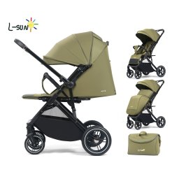 Carucior sport Q1, Verde, cu maner reversibil, pozitie de somn, pliabil, cu husa si geanta