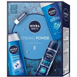 Caseta Cadou, Nivea, Gel de Dus 250, Deo150, Samp250, Lipstick5.5 Men Strong Power