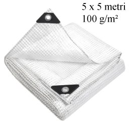 Prelata ranforsata 5x5 m 100g/mp, impermeabila, inele otel 12 mm, polietilena doua straturi